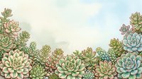 Watercolor succulent plants and cacti arranged in a border composition with soft pastel tones, ideal for botanical designs, home decor, and garden-themed projects.