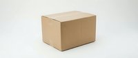 Closed kraft cardboard box on white background, suitable for shipping, packaging, storage, and product mockup designs.