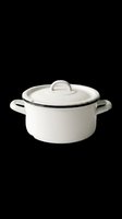 White enamel cooking pot with lid and handles, isolated on transparent background. Great for kitchen clipart, stickers, T-shirt design, print on demand, and sublimation projects.