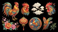 Rooster illustrations isolated on transparent background, ready for t-shirt design, clipart, stickers, sublimation and print-on-demand projects.