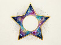 Golden star frame with cosmic galaxy space nebula colors and sparkles on light background for decorative design projects.