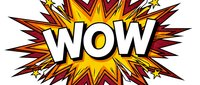 Comic book style WOW explosion burst with yellow and red rays isolated on white background for pop art designs and graphic projects.
