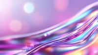 Flowing abstract waves in purple, blue and orange create dynamic motion against blurred bokeh background. Smooth curved lines with light effects for modern designs.