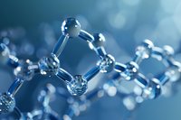 Molecular structure visualization in blue tones showing connected atoms and bonds, scientific concept for chemistry, biology, medicine, and research background.