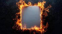 Burning square frame with intense orange flames on dark background for dramatic design projects and promotional materials.