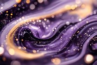 Purple and gold liquid marble swirl with sparkling bokeh lights creating luxurious abstract flow for elegant backgrounds and premium design projects.