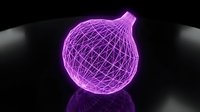 Glowing neon wireframe sphere with purple light effect on dark background, suitable for technology, digital design, and futuristic concepts.