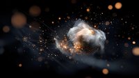 Dramatic explosion with white smoke and glowing orange sparks against dark background creates atmospheric effect for special effects and design projects.