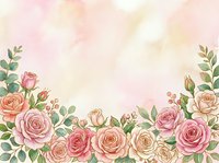 Watercolor roses and greenery border frame with soft pink and cream tones, isolated on transparent background, ready for wedding invitations, greeting cards, and design projects.