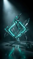Abstract turquoise crystal formation with dramatic lighting and shadows on dark surface for modern digital art and futuristic design projects.
