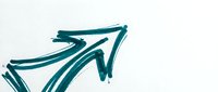 Teal arrow drawn with brush strokes pointing upward right on white background, isolated design element for business growth and success concepts.