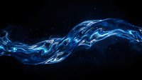 Blue flowing energy wave with glowing particles on dark background for digital art, technology concepts, and abstract design projects.
