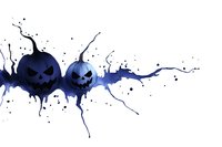 Spooky glowing jack o lanterns with evil expressions against dark watercolor splash background, creating dramatic Halloween atmosphere for seasonal designs.