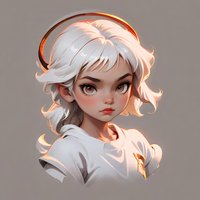 Young female character with white flowing hair and expressive brown eyes in anime style portrait, wearing white clothing against neutral background.