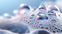 Water droplets with rainbow reflections on metallic surface creating abstract macro photography with iridescent colors and bokeh effects for modern design.