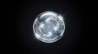 Glowing sphere with sparkling particles and light effects isolated on dark background, suitable for digital design, motion graphics, and visual effects projects.