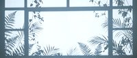 Soft blue shadows of tropical plants and ferns cast on a light wall through a window, creating a calm, nature-inspired atmosphere.