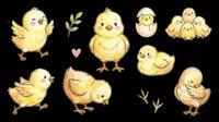 Cute baby chicks set isolated on transparent background, ready for Easter clipart, stickers, t-shirt design, print on demand, and sublimation projects.