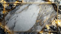 Luxurious gray marble texture with gold frame border and natural stone veining pattern creates elegant backdrop for luxury branding and interior design projects.