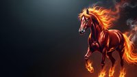 Fiery stallion with blazing mane and tail galloping through flames on dark background. Fantasy horse artwork for gaming, mythology and supernatural themes.