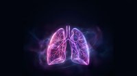 Glowing neon lungs with bronchial tree structure in pink and blue light against dark background for medical and healthcare concepts.