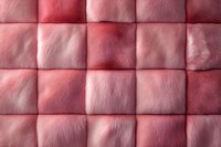 Soft pink leather upholstery pattern with square tufted texture and subtle gradient lighting creates luxurious quilted surface for interior design backgrounds.