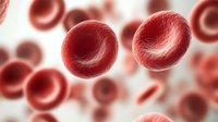 Red blood cells floating in plasma with selective focus on foreground cells showing biconcave disc shape, medical science visualization for healthcare.