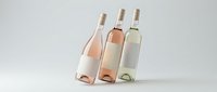 Three elegant wine bottles with rosé, white and light wines on clean white background for premium beverage marketing and restaurant menu design.