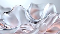 Elegant abstract wavy glass or crystal surface with soft pink and silver reflections creates modern minimalist background with flowing curves and light effects.