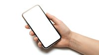 Hand holding modern smartphone with blank white screen isolated on white background for mobile app mockup and digital technology presentation.