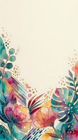 Colorful watercolor tropical floral border with gold accents on cream background, featuring monstera leaves and blooming flowers.
