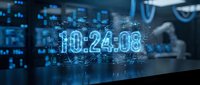 Digital countdown timer displaying numbers in glowing blue holographic style against futuristic technology background for cyber security applications.
