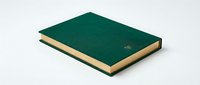 Closed hardcover notebook with dark green fabric cover and beige pages, isolated on white background, ready for branding, stationery design, and product mockup applications.