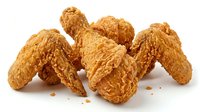 Crispy fried chicken wings with golden breading isolated on white background, ready for food packaging, restaurant menus, and culinary design projects.
