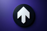 White upward arrow symbol on black circular button against purple gradient background, modern minimalist design for user interface and navigation elements.