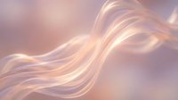 Flowing silk ribbons with soft golden light creating elegant waves against a blurred lavender and cream background, suitable for luxury branding and design projects.