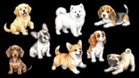 Cute dog breeds collection isolated on transparent background, ready for t-shirt design, clipart, stickers, print-on-demand products and sublimation projects.