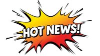 Comic book style burst with HOT NEWS text in bold white letters on red and yellow gradient background with black outline spikes for breaking news announcements.