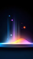 Abstract glowing wave with colorful light beams and particles on dark background, featuring vibrant blue, pink, and orange gradient illumination effects.