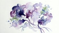 Abstract watercolor tree with purple and green foliage on white background, artistic botanical illustration for home decor and creative projects.
