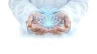 Doctor or healthcare professional with medium skin tone holding glowing digital hologram of human brain, representing medical technology, neurology, and innovative healthcare solutions.