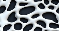 Abstract white organic mesh pattern with black holes creating dynamic cellular structure. Seamless modern background for architectural and interior design projects.