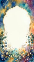 Ornate decorative frame with white center space surrounded by colorful gradient background featuring fireworks, stars, botanical elements, and gold accents. Isolated design template suitable for invitations, greeting cards, posters, and digital graphics.