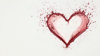 Red watercolor heart shape with splatter effect and white center on light background, artistic romantic symbol expressing love and passion.