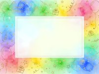 Colorful watercolor frame with gift boxes and stars on rainbow background. Blank space for text, party invitations, greeting cards and festive designs.