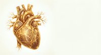 Golden anatomical heart with detailed arteries and veins on light background for medical education and healthcare design projects.