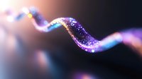 Glowing wavy line with sparkling particles in purple and blue colors against dark background creates magical ethereal effect for creative design projects.