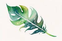 Watercolor tropical monstera leaf with gradient green tones and white highlights on light background, perfect for botanical wall art and nature-inspired design projects.