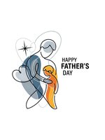 Modern line art father and child embrace with colorful abstract shapes and Happy Father's Day text for greeting cards and social media posts.