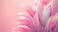 Delicate white and pink feathers creating soft ethereal composition against pink background, dreamy romantic atmosphere for feminine designs and decorative art.